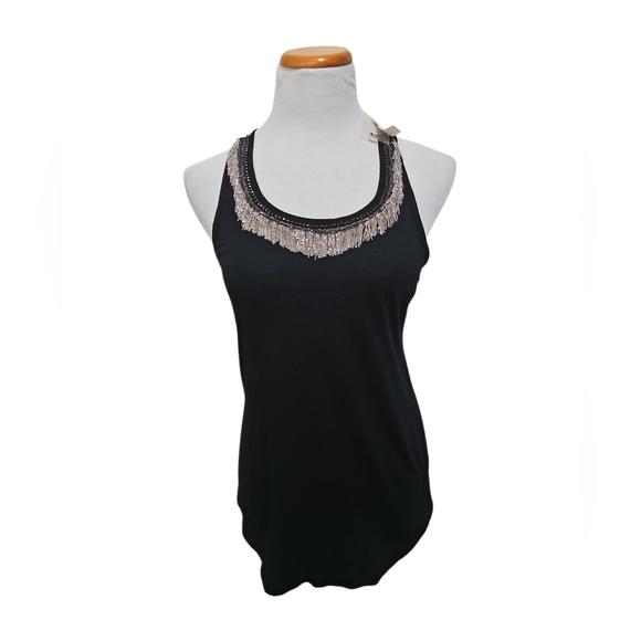 Hi-Line By Madewell Black Racerback With Silver Strand Beads Neckline Sz S NWT - Picture 1 of 9